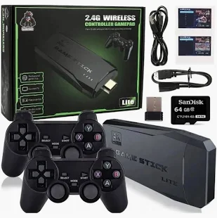 Game Stick 4K Retrô — +10.000 Jogos Clássicos, 2 Controles Sem Fio, Plug & Play HDMI