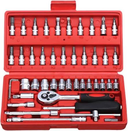 Kit de Ferramentas 46 Peças — Soquetes, Catraca e Bits com Maleta (Uso Automotivo e Doméstico)