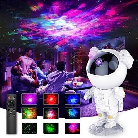 Mini Projetor Astronauta Galáxia — Transforma Seu Quarto em Céu Estrelado com Som e Luz