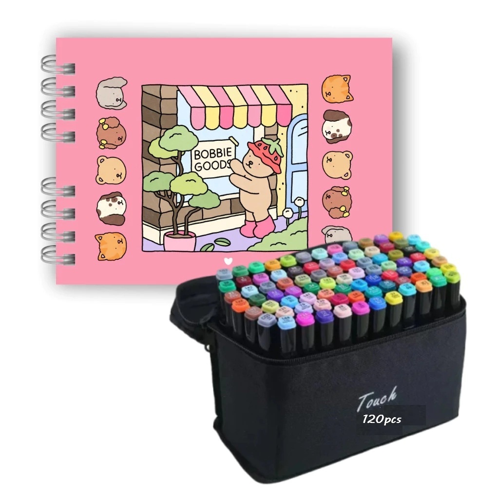 Kit Livro de Colorir Urso Bob + 60 Canetas Dupla Ponta com Estojo — Bobbie Goods